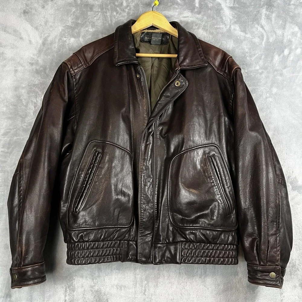 Banana Republic Vintage Leather Flight Jacket Brown Bomber Mens 46 Aviator